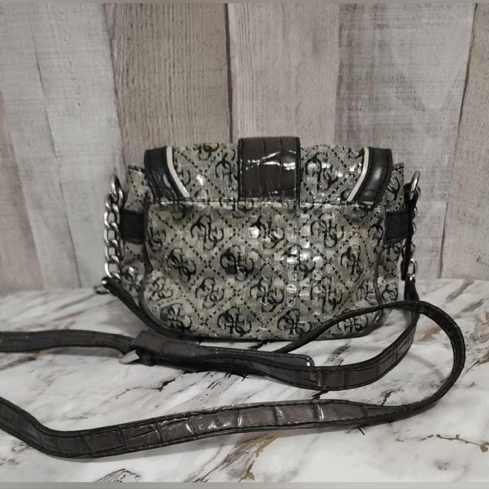Vintage GUESS Gray and Black Monogram Sequin Mini Crossbody Bag - Picture 5 of 9